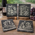 Elegant Wine Slate Coasters – Vintage Bottle & Grapevine Set