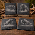 Majestic Bison Slate Coaster Set – Engraved Buffalo Wildlife Art (4 Pack)