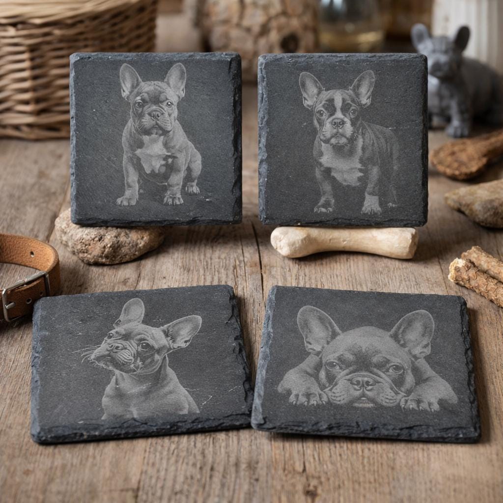 French Bulldog Slate Coaster Set – Cute Frenchie Dog Art (Set of 4)