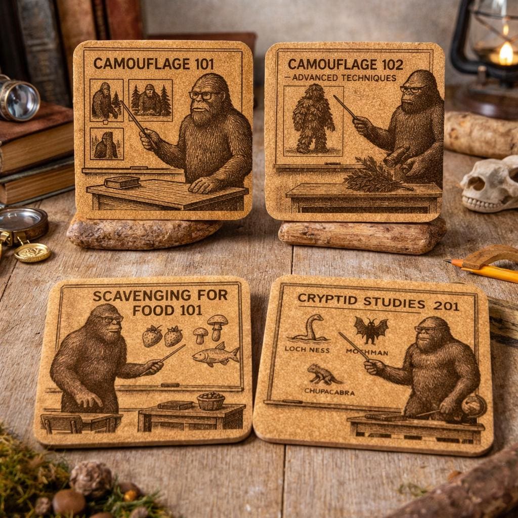 Bigfoot Teacher Set of 4 Laser Engraved Cork Coasters