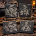 Screaming Witch Slate Coasters: Gothic Halloween Decor - Set of 4