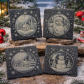 Christmas Ornament Slate Coasters – Santa, Reindeer, Snowman, Tree, Elf & Cabin – Pick Any 4