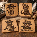 Costumed Cat Cork Coaster Set: Halloween, Witch, Pirate, Cowboy Cats