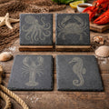 Engraved Slate Sea Creature Coasters: Nautical Ocean Theme Gift Set