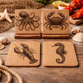 Sea Creature Cork Coasters: Nautical Beach House Decor Gift Set