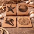 Seashell Cork Coasters: Nautical Beach House Decor - Set of 4