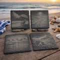 Coastal Beach Slate Coaster Set – Engraved Ocean Scenes & Shoreline Art (4 Pack)
