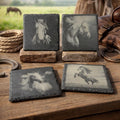 Elegant Horse Slate Coasters – Laser Engraved Stone Drinkware - 4 different designs