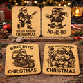 Rowdy Santa Cork Coasters – Set of 4 – Rockin’ Christmas Drink Coaster Set