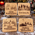 Frohe Weihnachten Laser Engraved Set of 4 German Christmas Cork Coasters