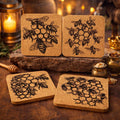 Honeycomb Bee Set of 4 Laser Engraved Cork Coasters, Hive Design