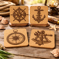 Nautical Maritime Set of 4 Laser Engraved Cork Drink Coasters