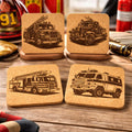 Firefighter Coaster Set of 4 – Laser Engraved Fire Truck Designs on Cork