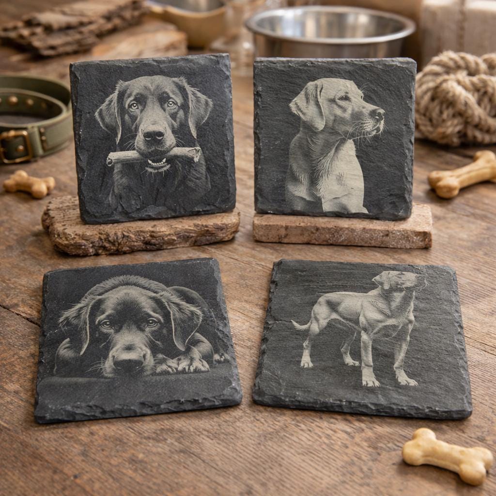 Labrador Retriever Laser Engraved Slate Drink Coaster Set of 4