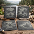 Kayaking and Canoeing Mountain Lake Coasters – Scenic Paddle & Fishing Slate Coaster 4 Pack