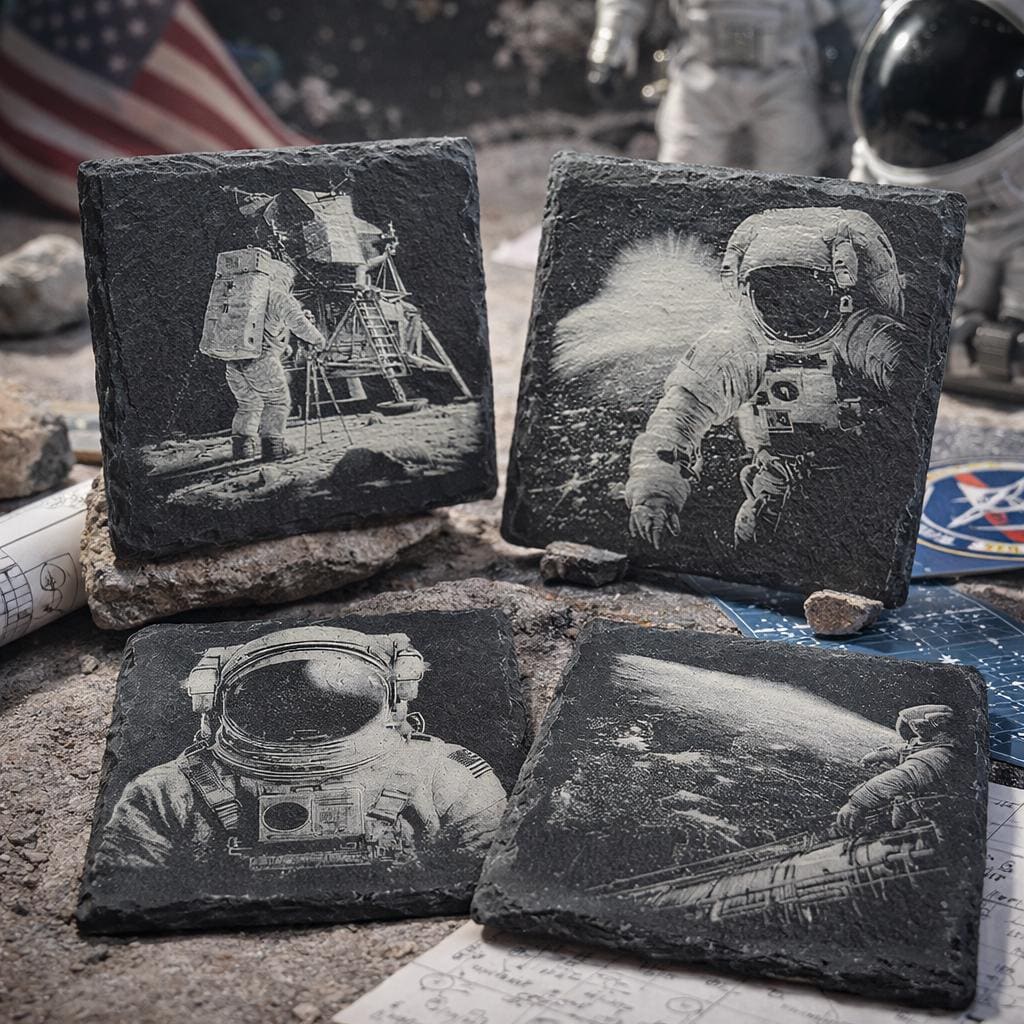 Astronaut Slate Coaster Set – Engraved Space Exploration Art