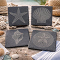 Engraved Slate Seashell Coasters: Nautical Ocean Theme Drinkware