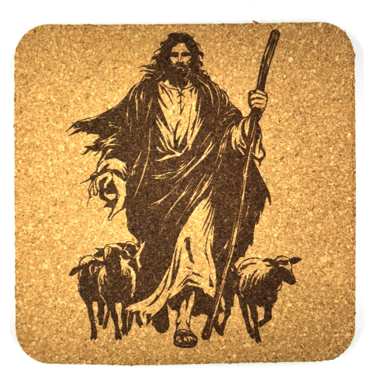 Jesus Cork Coaster Set of 4 – Crown of Thorns, Walking on Water, The Good Shepherd & Prayer – Christian Gift – Faith Home Decor