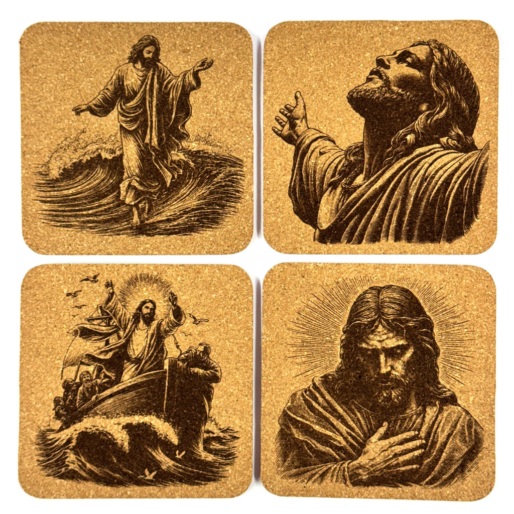 Jesus Miracle Cork Coaster Set – Christian Art – Set of 4