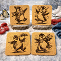 Playful Penguin Cork Coaster Set – Cute Winter Decor – Set of 4