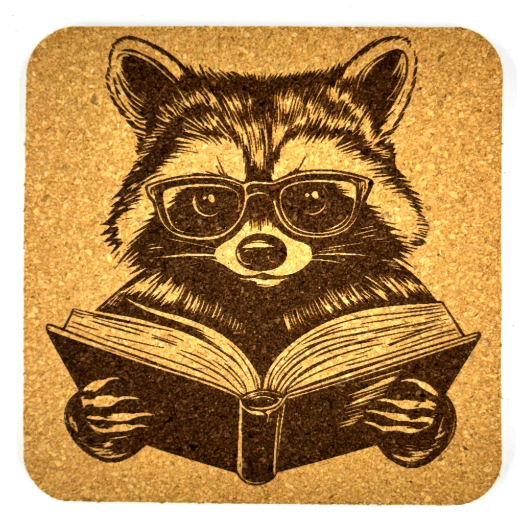 Cozy Raccoon Cork Coaster Set – Cute Animal Decor – Set of 4