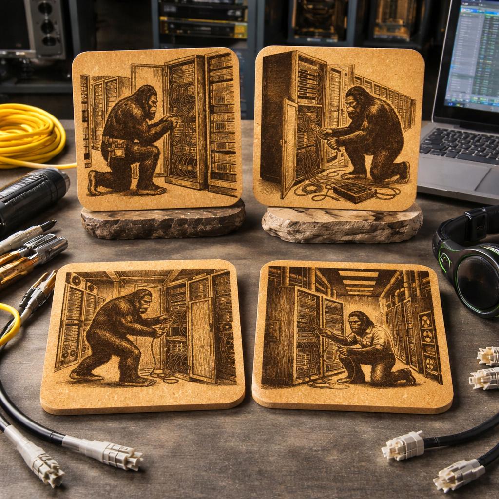 Bigfoot IT Cork Coaster Set – Funny Tech Decor – Set of 4