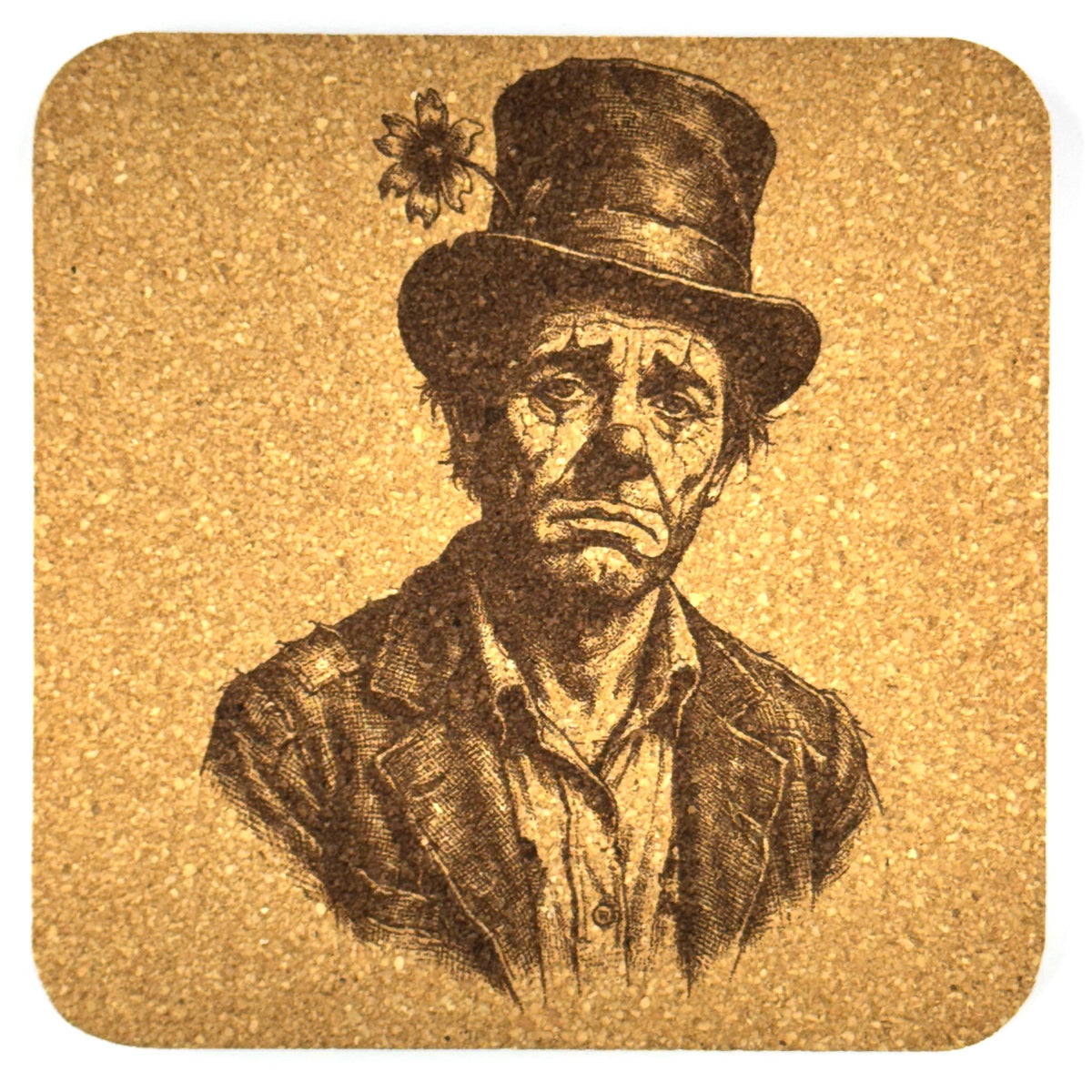 Vintage Hobo Clown Cork Coasters – Circus Performer Drinkware Bar Table Protection Set