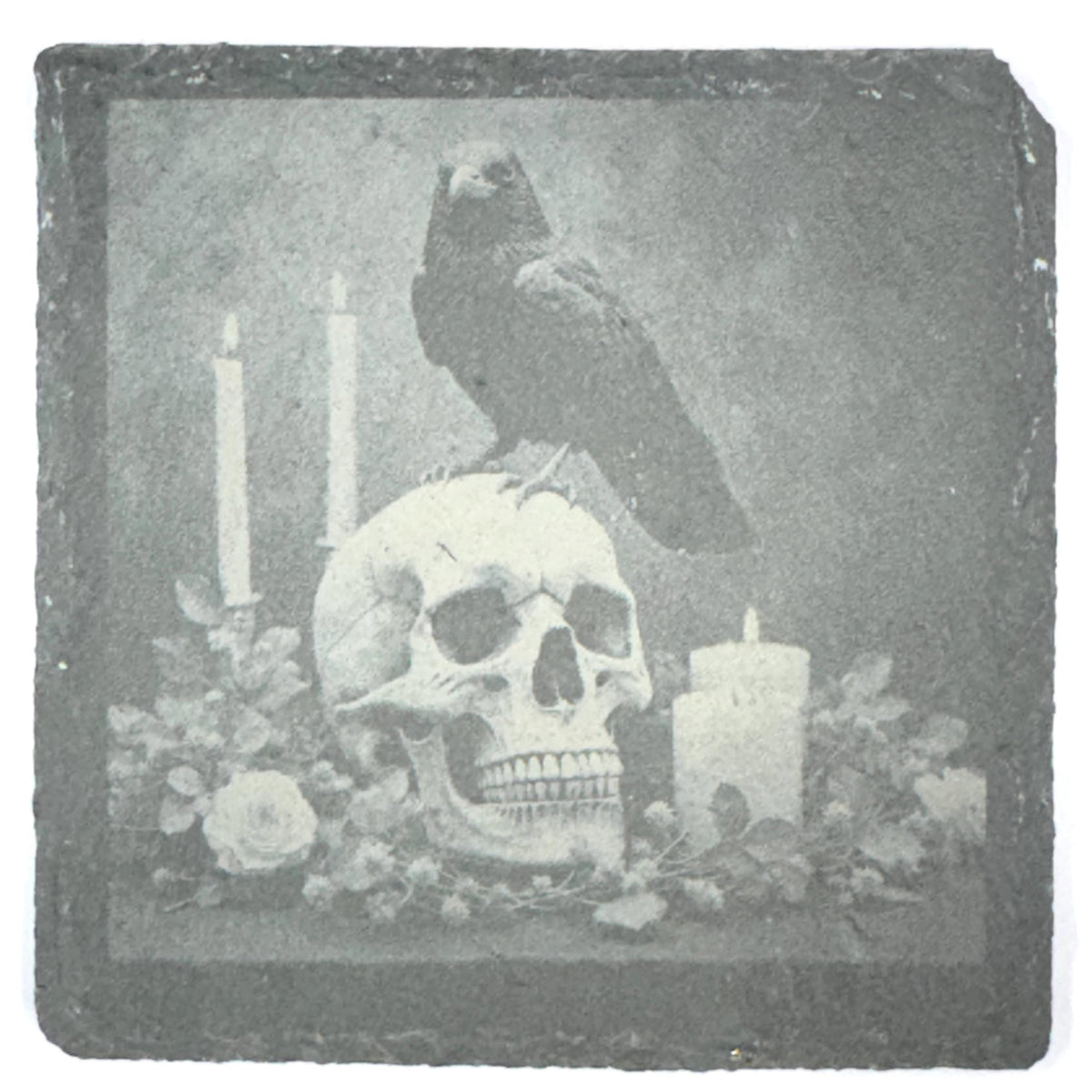 Gothic Raven Skull Slate Coasters Set – Dark Academia Halloween Candle Gothic Decor