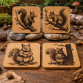 Squirrel Cork Coasters – Rustic Woodland Animal Drink Coaster Set of 4