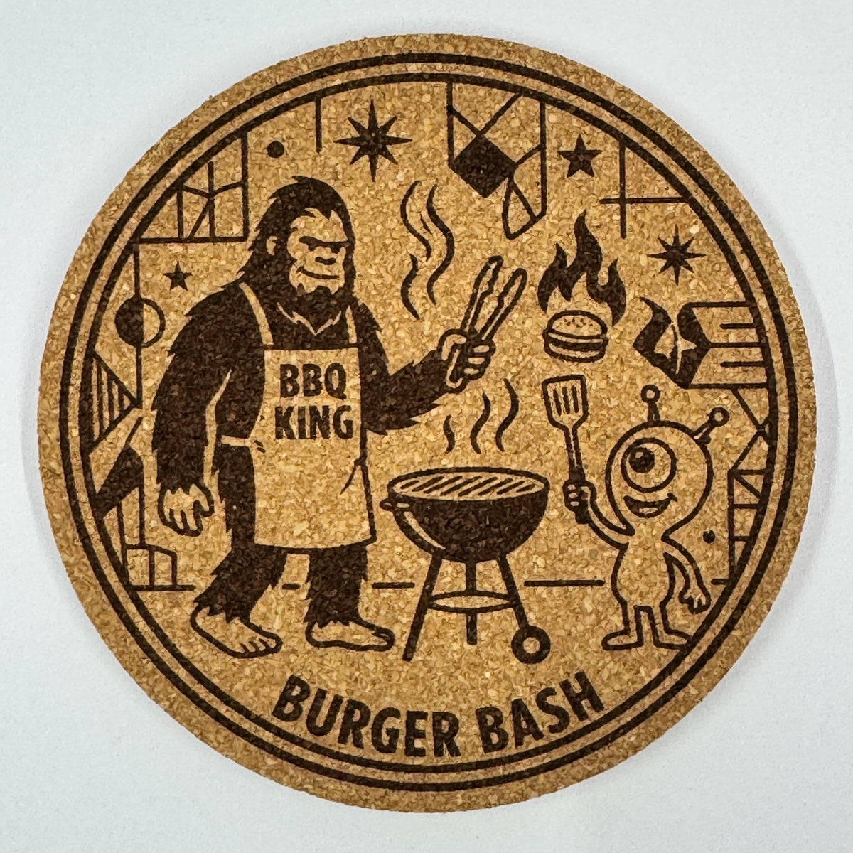 Bigfoot and Alien Coaster Set – Funny Camping, BBQ, Space Adventure Designs