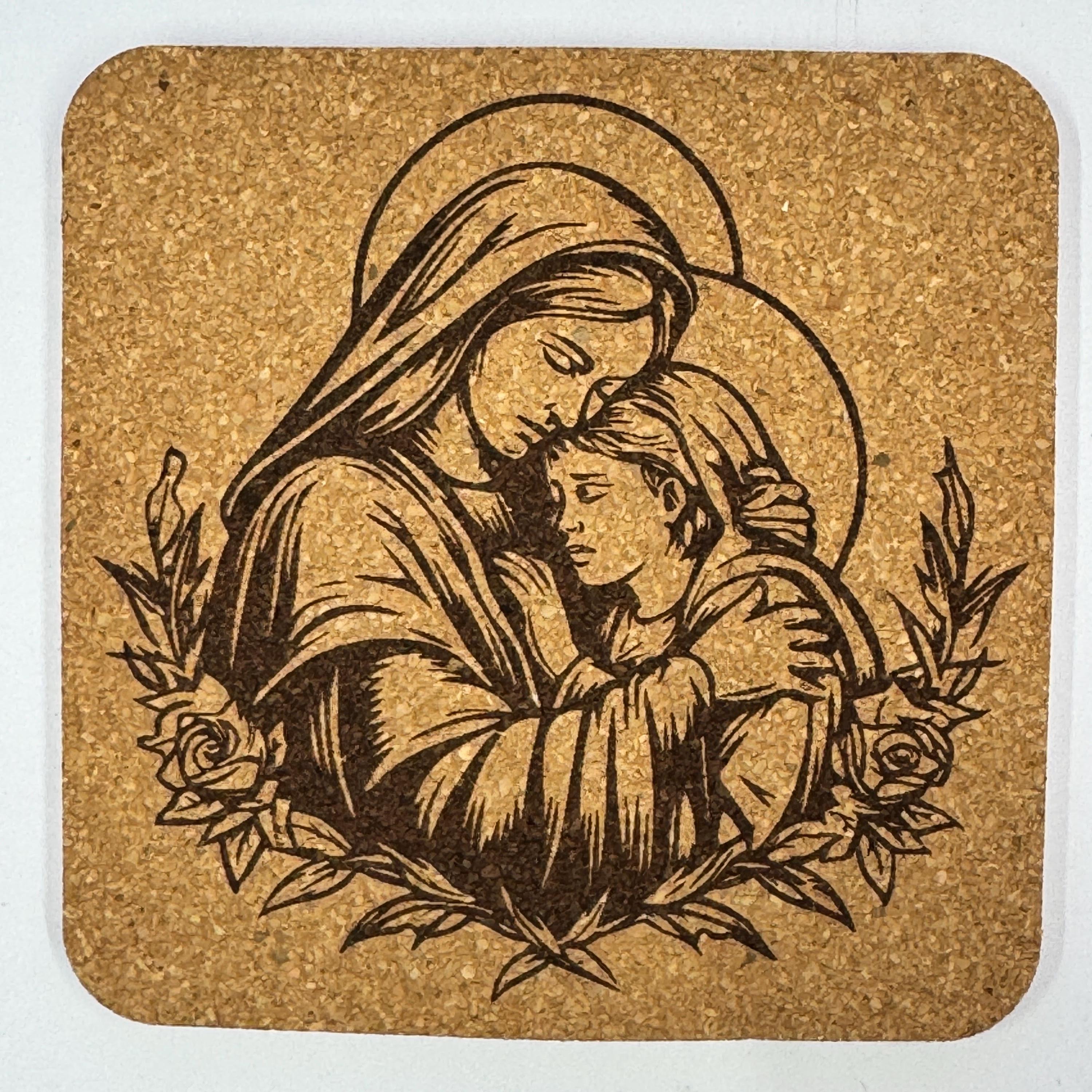 Virgin Mary Cork Coasters Set – Catholic Christian Faith Religious Gift