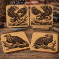 Laser Engraved Bald Eagle Cork Coaster Set - Majestic Bird Drink Coasters