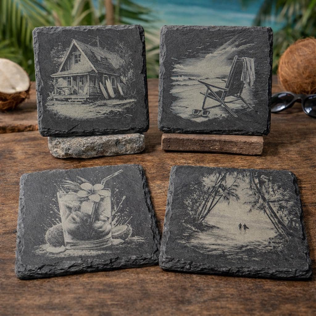 Beach Scene Slate Coaster Set – Relaxing Coastal Décor, Beach Lover Gift