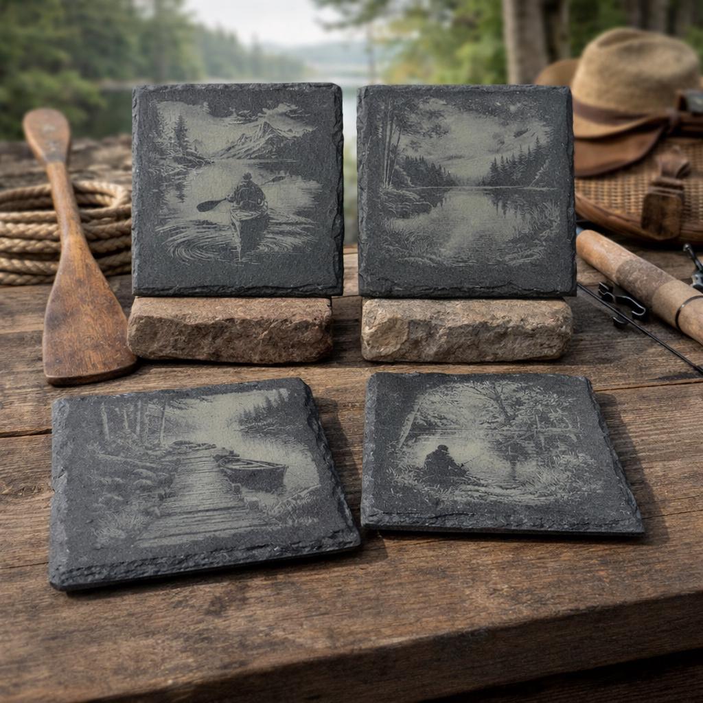 Nature and Outdoors Set of 4 Laser Engraved Slate Coasters