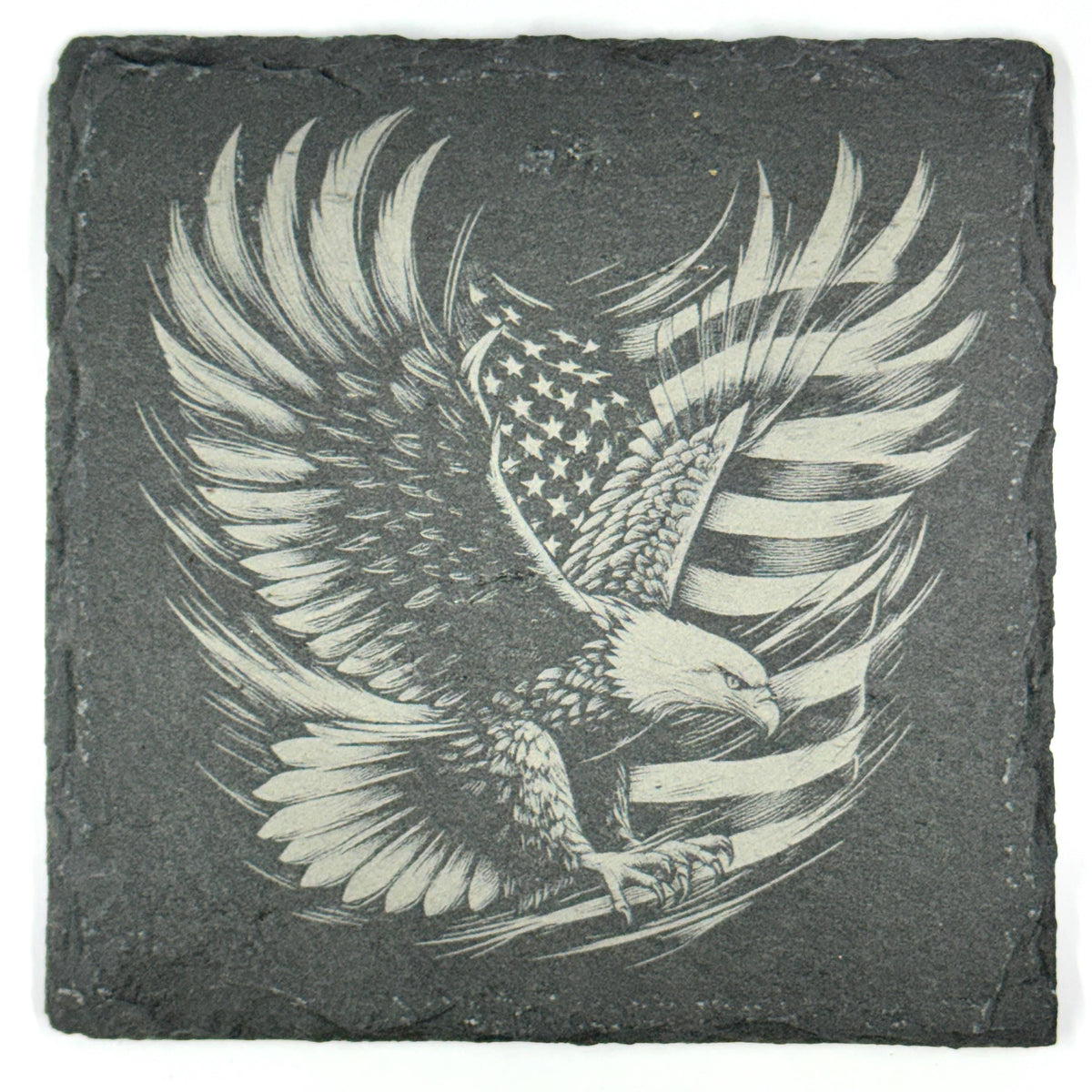 American Eagle Flag Set of 4 Laser Engraved Patriotic Slate Drink Coasters