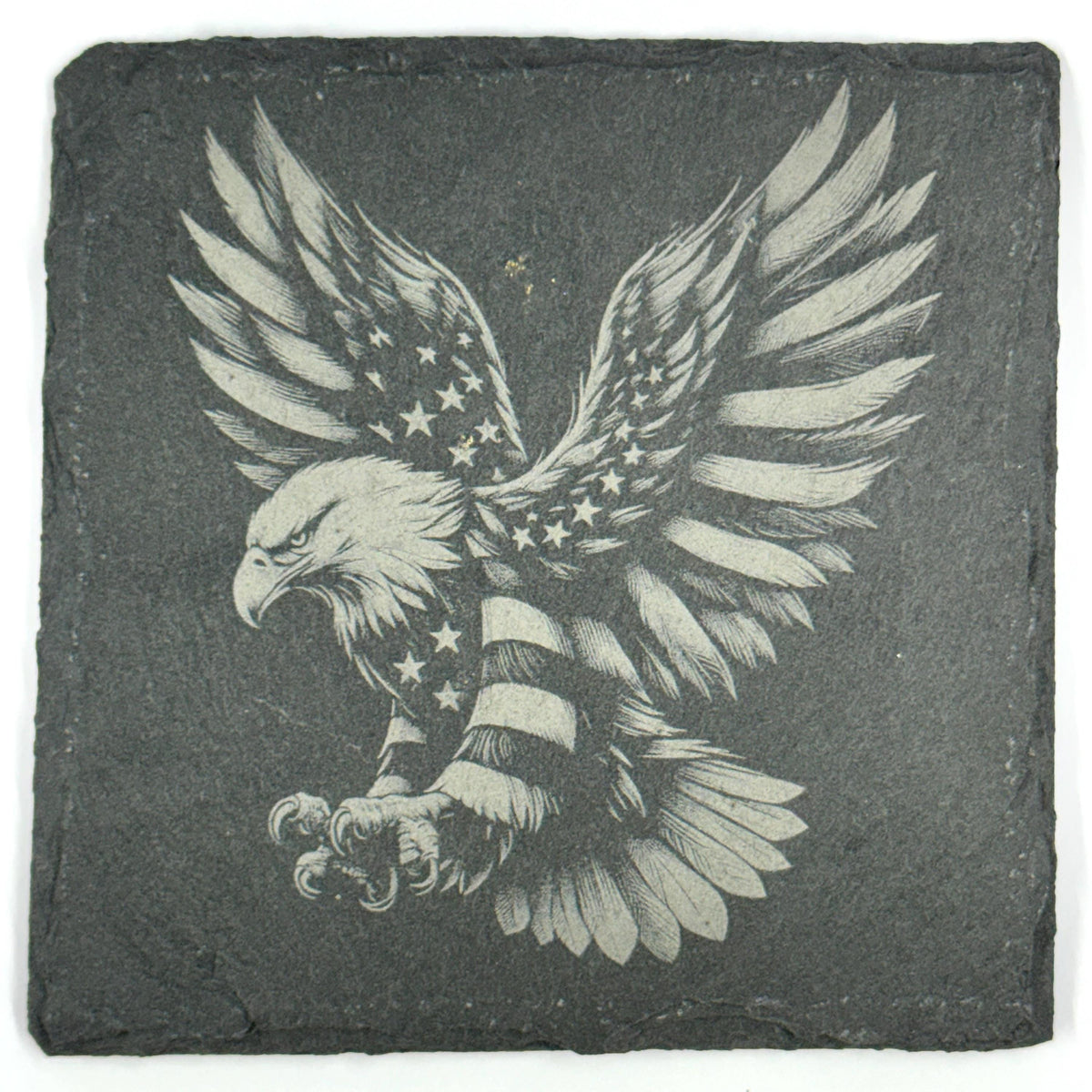 American Eagle Flag Set of 4 Laser Engraved Patriotic Slate Drink Coasters