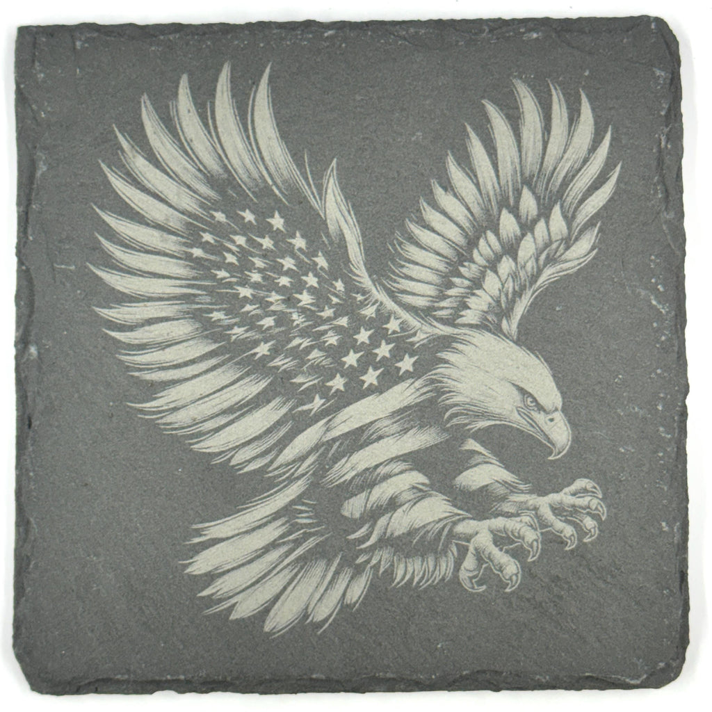 American Eagle Flag Set of 4 Laser Engraved Patriotic Slate Drink Coasters