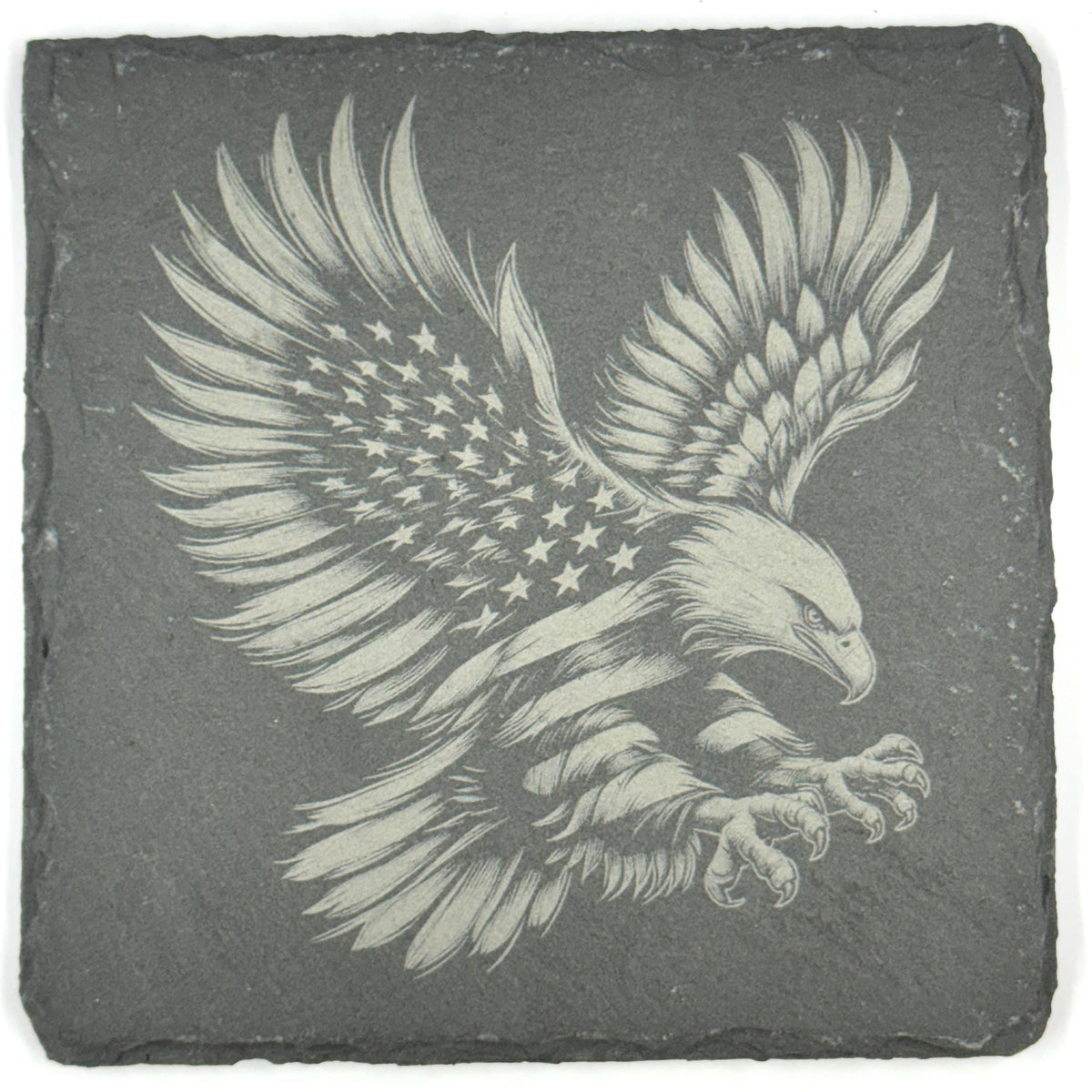 American Eagle Flag Set of 4 Laser Engraved Patriotic Slate Drink Coasters