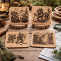 Hiking Goblins Coaster Set of 4 Laser Engraved Cork - Fantasy Adventure