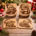 Christmas Sloth Coaster Set – 4 Festive Laser Engraved Cork Drink Coasters