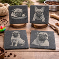Pug Slate Coasters - Set of 4 Laser Engraved