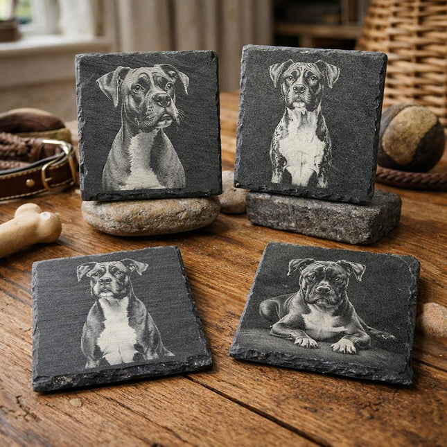 Boxer set of 4 Slate Laser Engraved Drink Coasters