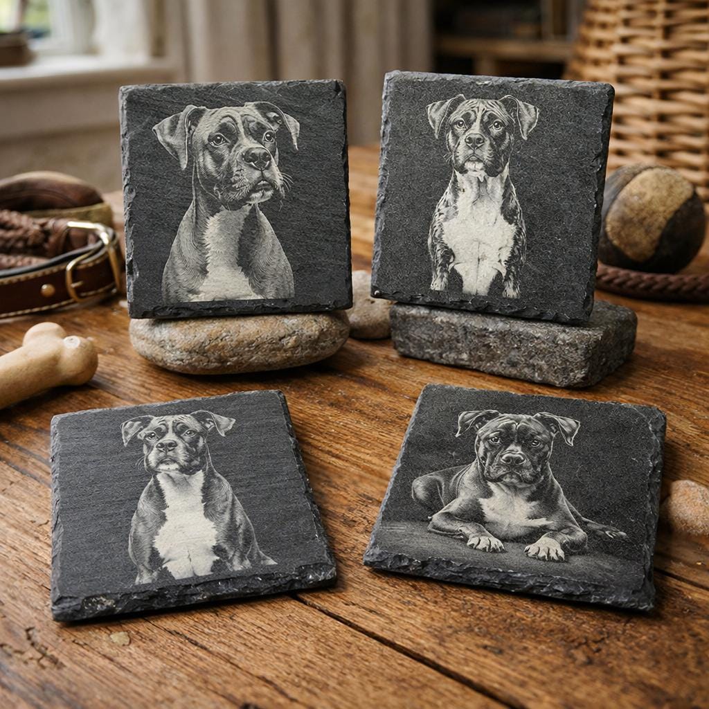 Boxer set of 4 Slate Laser Engraved Drink Coasters