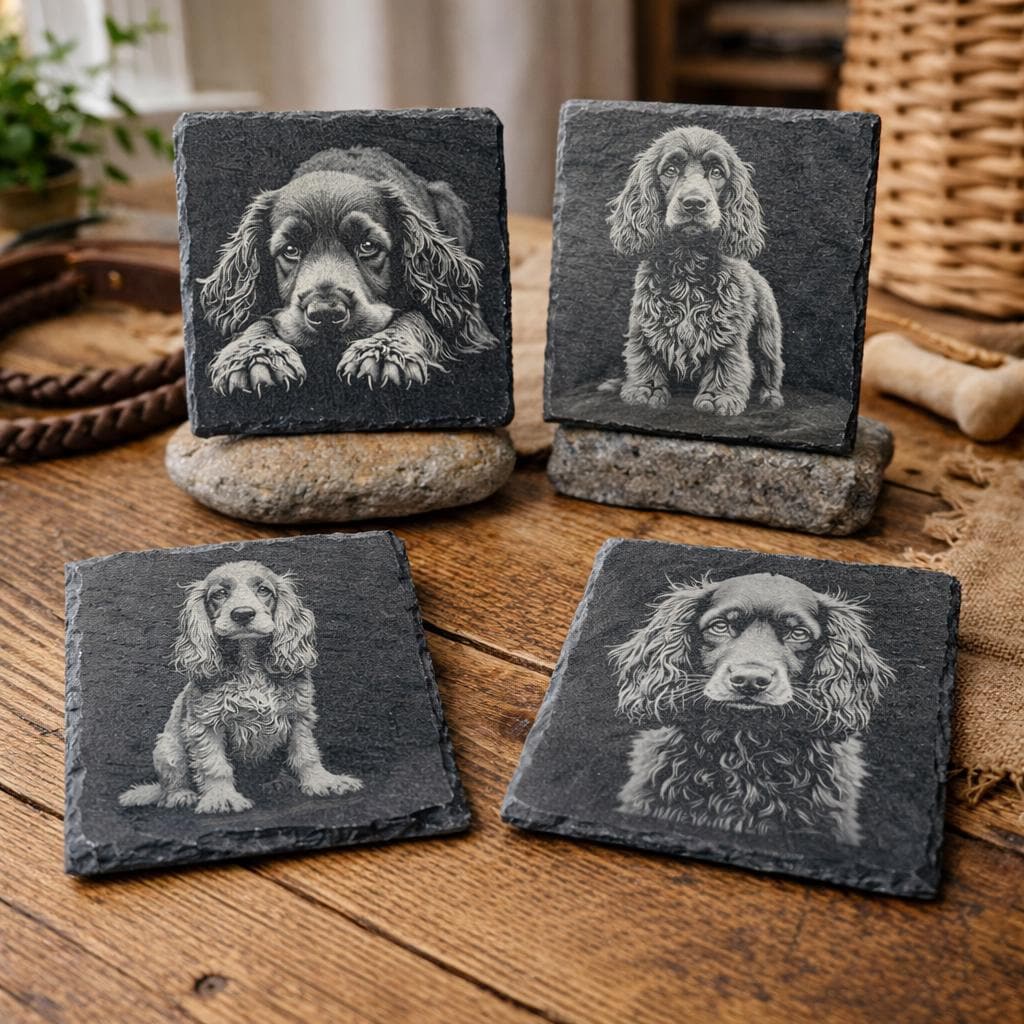 Cocker Spaniel Laser Engraved Slate Coaster Set of 4