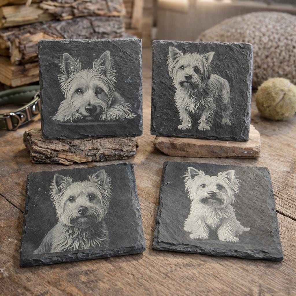 Yorkshire Terrier Engraved Slate Coaster Set of 4
