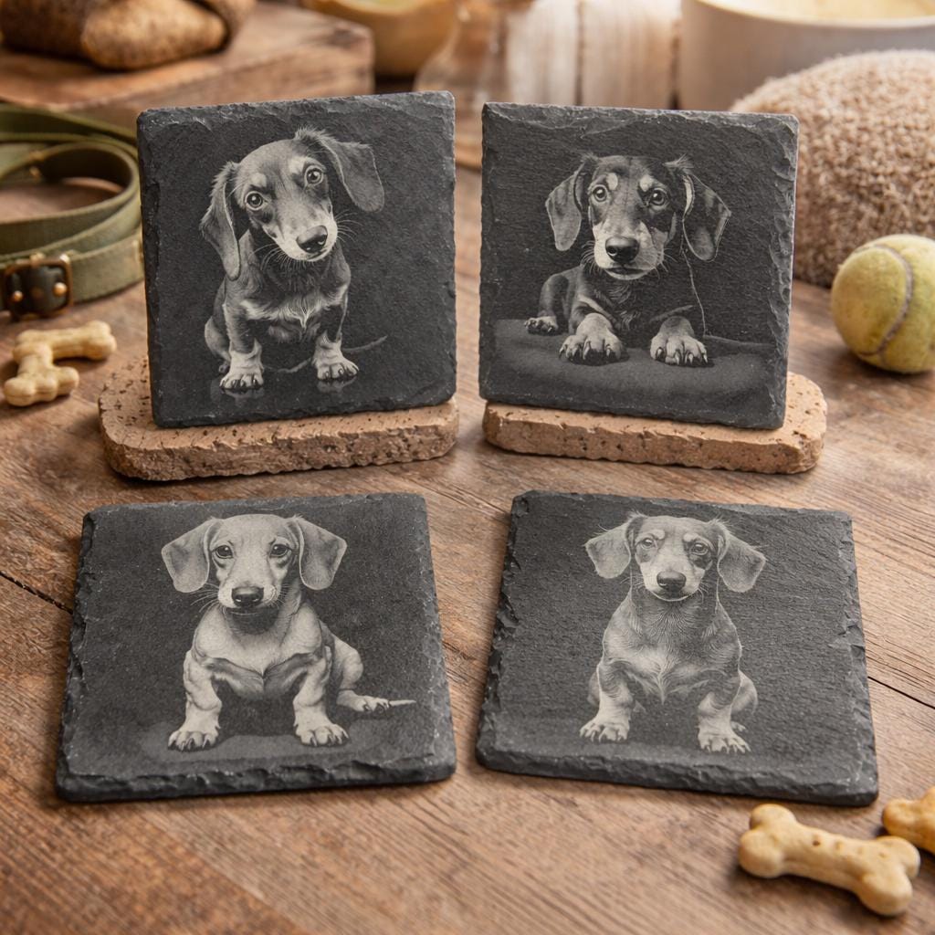 Dachshund Laser Engraved Slate Coaster Set of 4