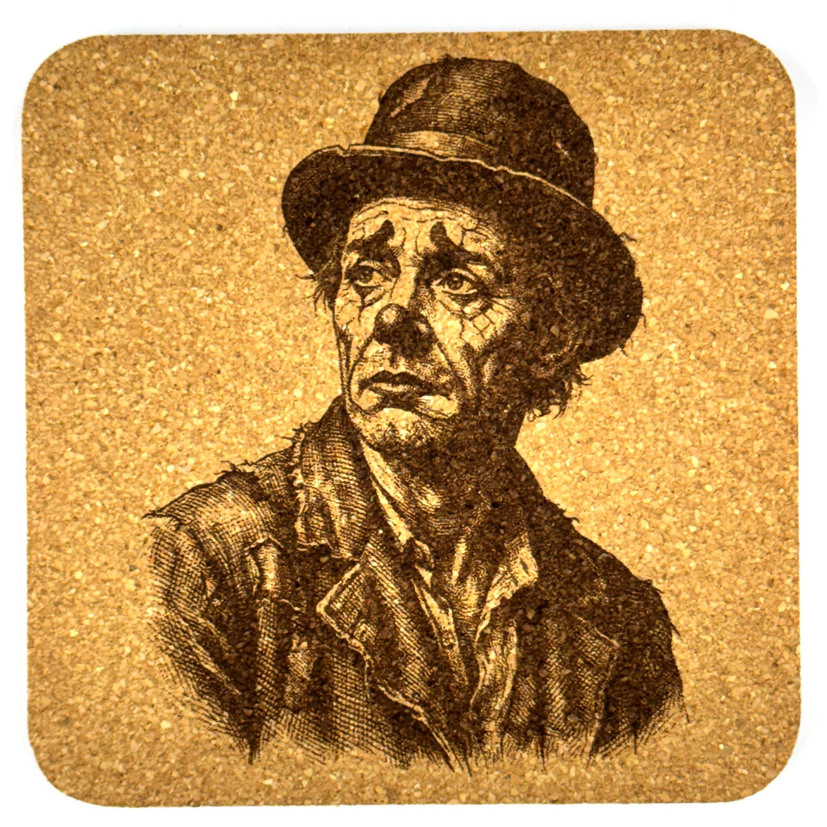 Vintage Hobo Clown Cork Coasters – Circus Performer Drinkware Bar Table Protection Set