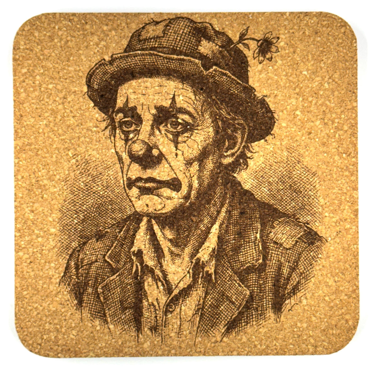 Vintage Hobo Clown Cork Coasters – Circus Performer Drinkware Bar Table Protection Set
