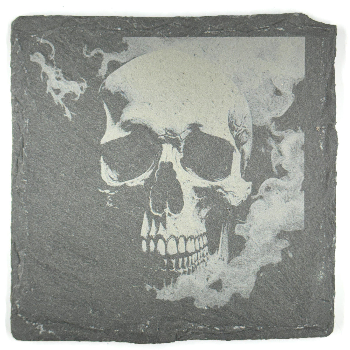 Flaming Skull Slate Coasters Set – Gothic Fire Skeleton Halloween Bar Decor