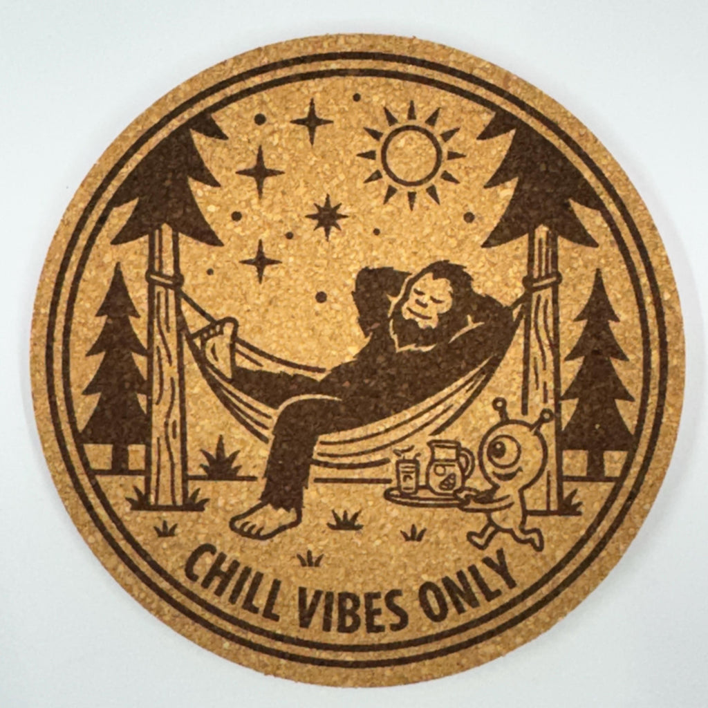 Bigfoot and Alien Coaster Set – Funny Camping, BBQ, Space Adventure Designs